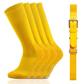 Youper Youth Baseball/Softball Belt & Socks Combo Set (2 Pairs of Socks & 1 Belt) (Gold, Small)