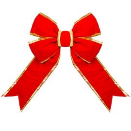 Novelty Lights 18" Red with Gold Trim 3D Velvet Christmas Bows Holiday Red Bows Decorations for Wreath Velvet Bows Decor for Christmas Tree Topper, Front Door, Indoor/Outdoor