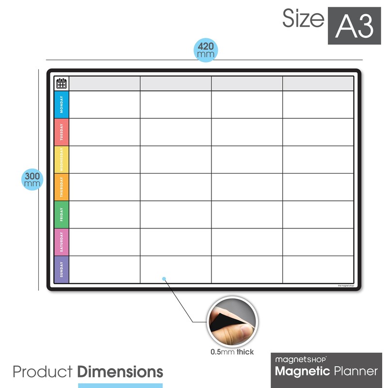 TMS A3 Magnetic Weekly Planner and Dry Wipe Pens |