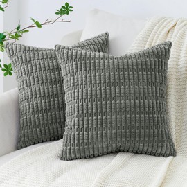 Topfinel Dark Grey Cushion Covers 45cm x 45cm with Invisible Zip for Room Decor, Chain Corduroy Fabric for 45 x 45 Cushions, Set of 2 Soft Cushion Covers