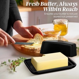 Ceramic Black Butter Dish and Lid Cover Butter Storage and Preservation 8in