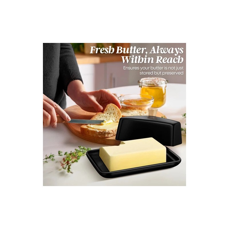 Ceramic Black Butter Dish and Lid Cover Butter Storage and