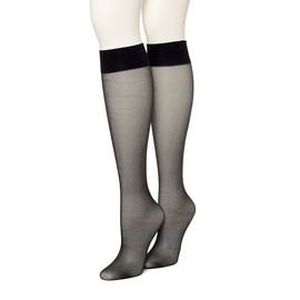 Hue Women's Sheer Knee Hi Socks 2 Pair Pack Sockshosiery, -black, One Size