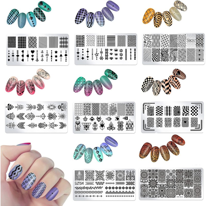 PHOGARY Manicure Stamp Stencils 8 Model Nail Art Stencil Stamping