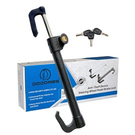 Steering Wheel Lock Anti-Theft Car Device, Steering Wheel Pedal Brake Lock Retractable Double Hook Car Security Products Universal Fit Golf Cart/Truck/SUV/Van with 3 Keys