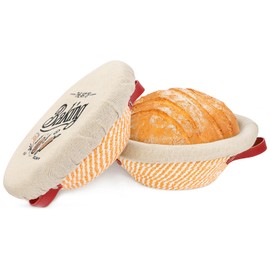 Banneton Bread Proofing Basket Set of 2 9'' Round Sourdough Bread Baskets Baking Supplies with Liners & Covers Gifts for Bakers Women Mom Wife