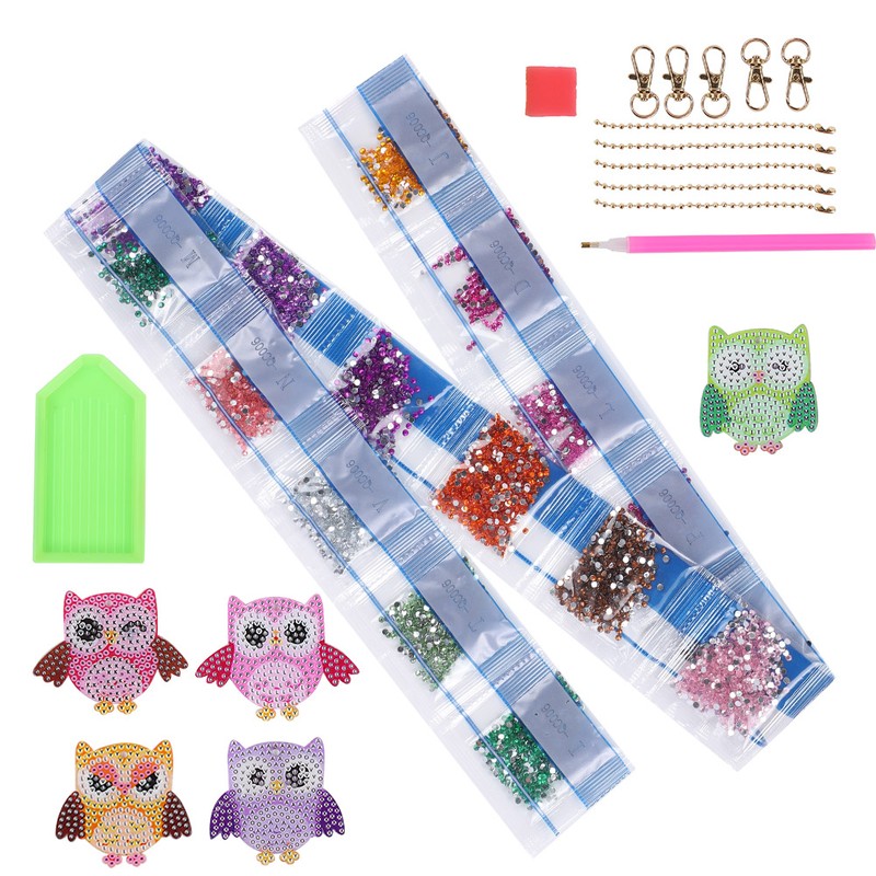 5PCS DIY Owl Diamond Painting Key Chain Acrylic Pendant Handmade