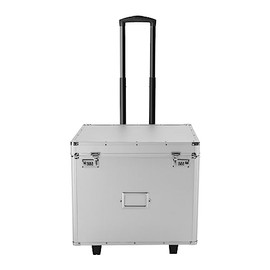 BounceyCart Portable File Box, Locking Mobile Business Filing Case Hand Pull File Organizer Storage Box Aluminum Alloy Locked Storage Box for Homes, Offices (Silver)