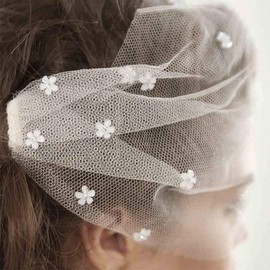 Olbye Bridal Wedding Birdcage Veil - White Lace with Flower Rhinestone Comb for Tea Party Fascinator & Prom