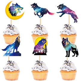 Ercadio 24 PCS Black Wolf Cupcake Toppers Silhouette Black Glitter Cupcake Topper Wolf Cupcake Decoration Picks Animal Theme for Baby Shower Kids Birthday Party Decoration Supplies