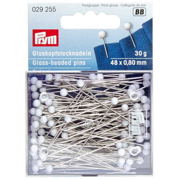 PRYM 029255 Glass-headed pins, 48x0,80mm 30g box