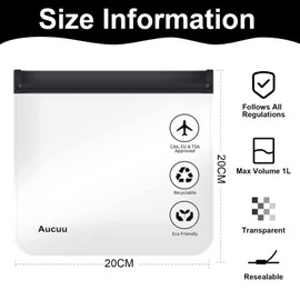 Aucuu 2Pcs Clear Travel Toiletry Bag, Airport Liquid Bag Travel Accessories, 20 x 20cm TSA Approved Makeup Bags, Portable Waterproof Cosmetic Makeup Bags for Travel Holiday (Black)