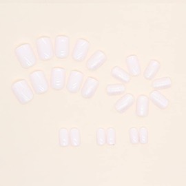 Square Press on Nails Short French Fake False Nails With Glue，Short Coffin Fake Nails Kit Classic Opaque Acrylic Nails for Women Girls in 24 PCS (Pink Aurora Glitter)