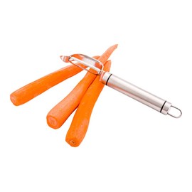 Restaurantware Met Lux 7.5 Inch Vegetable Skin Peeler 1 Double-Sided Carrot Peeler - Non-Slip Grip Hanging Loop Stainless Steel Potato Peeler Dishwasher-Safe For Apples And Cucumbers