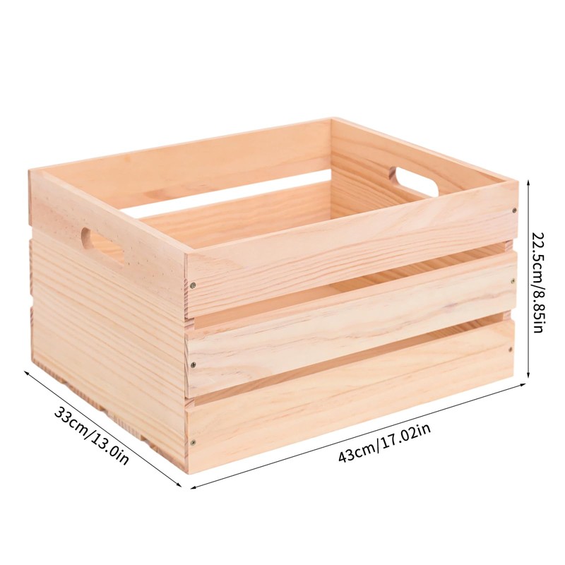 1 Piece Large Pine Wood Crates For Storage, Unfinished Natural