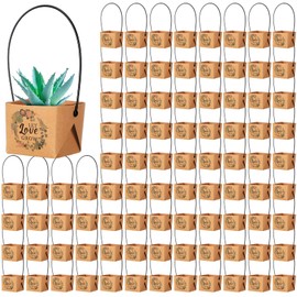 Aliceset 100 Pcs Let Love Grow Succulent Wrap Bulk Succulent Gift Wrap Bag with Plastic Handle Kraft Paper Gift Box Basket Baby Shower Wedding Party Favor, Not Include Plant Pot，2.2 x 2.2 x 2.1 inch