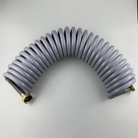 Darnassus Garden Hose, Green PU Curly Water Hose with Brass Connectors,Watering Hose Coil,Retractable,Corrosion Resistant Garden Coil Hose (Grey, 25 FT)