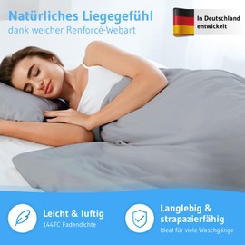 Bed linen 135 x 200 cm, 100% cotton with zip, 2-piece set made of renforcé, duvet cover 135 x 200 cm, pillowcase 80 x 80 cm, Oekotex certified, bed linen set washable at 60 degrees