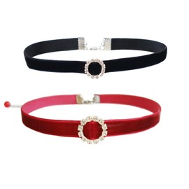 ALRNBY Choker Necklace for Women Roses Flowers Choker Red/Black/White Velvet Flowers Bracelet Prom Bridal Rhinestone Jewelry Gothic Spider Snake Necklace Trendy Gift (C4 2Pcs Black&Red)