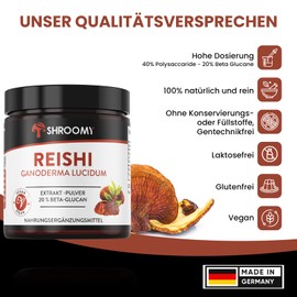 Reishi Extrakt-Pulver 70g - hochdosiert mit 40% Polysaccaride und 20% Beta Glucan - SHROOMY