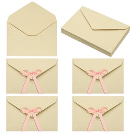 sourcing map 20 Pack Greeting Card Envelopes with Ribbon Bow, 6.4" x 4.5" Tiny Items Storage Vintage Cute Present Card Holder for Wedding Greeting Party Postcards, Beige