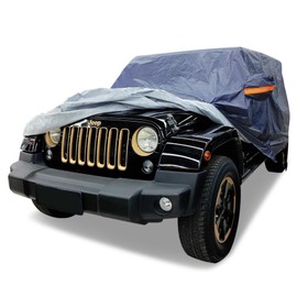 DINGHAO Car Cover Waterproof 4 Door, All Weather for Automobiles, Outdoor Full Exterior Cover Rain Sun UV Snowproof Protection with Zipper Cotton, Mirror Pocket for Jeep Covers Fits JK JL TJ YJ CJ