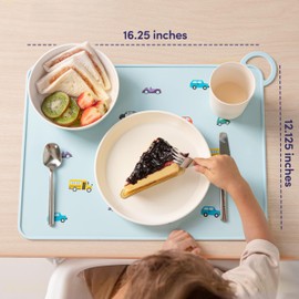 Silicone Placemat - Kids Placemats for Dining Table - Placemats for Kids with Ridged Edges, Non-Slip Grip Kids Placemat, Car Design - by Fire Rooster Kids