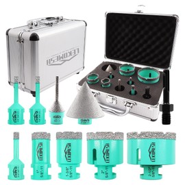 LEKOMESH Diamond Core Drill Bits Set 10pcs Tile Hole Saw Kit 5/8"-11 Thread(6/6/8/25/35/50/65mm+6-25mm Milling Bit+50mm Chamfer Bits+SDS Plus Adapter)