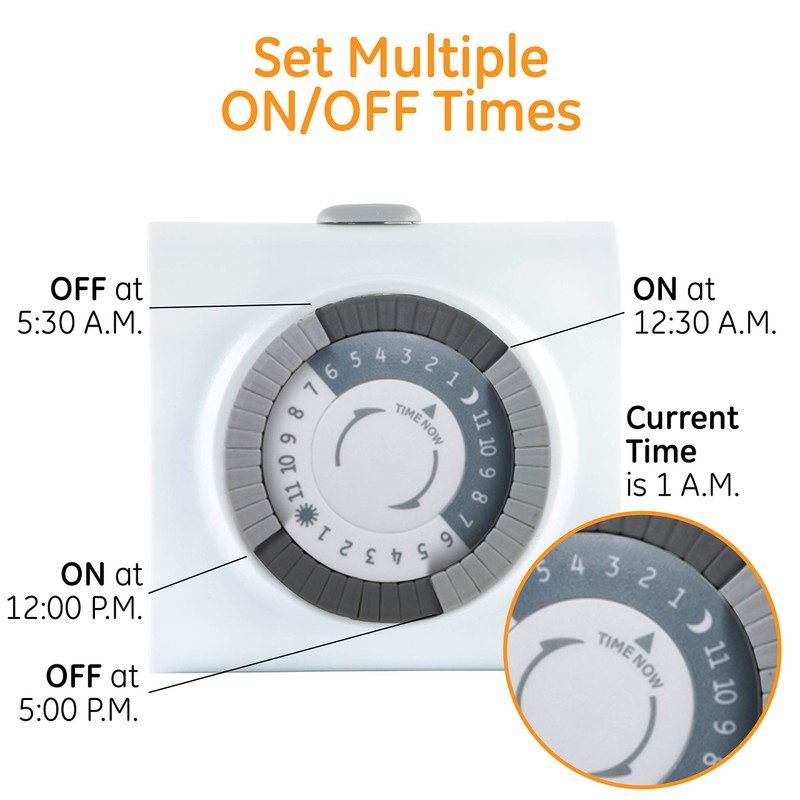 GE Mechanical Polarized Outlet Timer, Single Plug with 2 Prongs,