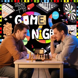 Game Night Backdrop for Photography - Gaming Theme with Dice, Chess & Cards, Boys/Adults Birthday Party Decor Banner, Casino Night Photo Booth Props & Gamer Party Suppliess 7X5FT
