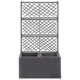 YITHOPI Free-Standing Planter for Garden Yard Trellis Raised Bed with 2 Pots 22.8"x11.8"x42.1" Poly Rattan Black