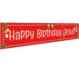 Ushinemi Happy Birthday Jesus Banner Christmas Party Decorations for Outdoor Yard Decor Sign,9.8X1.6 Ft