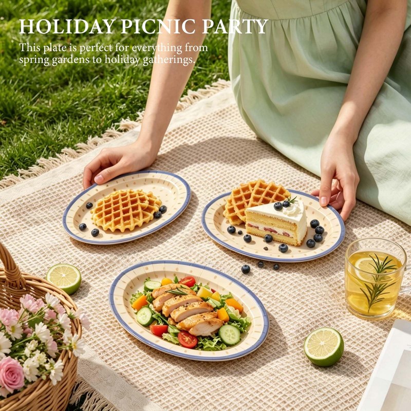 30PCS Oval Paper Plates, 10.55" x 8" Everyday Disposable Plates,