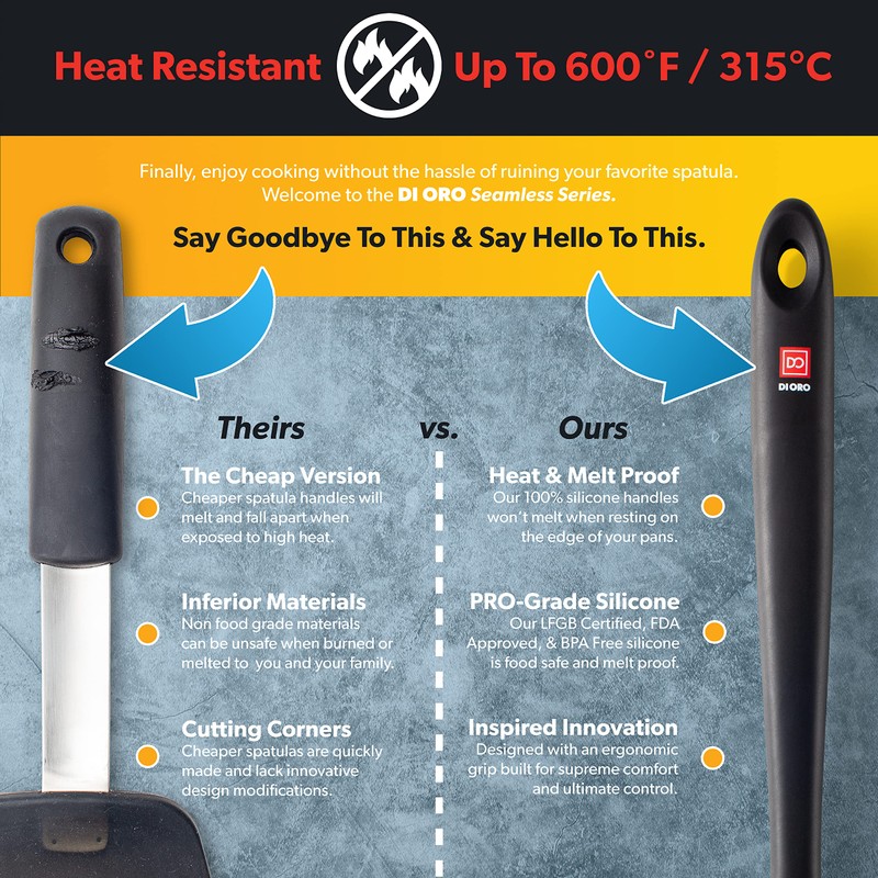 DI ORO Silicone Slotted Spoon - 600°F High Heat Silicone