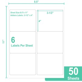 L LIKED 3-1/3" x 4" Printable White Sticker Labels, 300 Labels for Laser/Inkjet Printing - Matte (300 Labels, 50 Sheets)