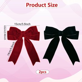 Bliceon 2Pcs Black and Burgundy Hair Bows - Velvet Big Hair Clips for Women, Girls, Toddlers and Teens - Bow Ponytail Holders, Metal Clips - Stylish Hair Accessories