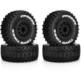 fujita 1/10 RC Racing Short Course Truck Tire & Off-Road Tyre Set Competible for ARRMA SENTON 3S Traxxas Slash4X4 Losi Tenacity Redcat HPI HSP RC Hort Course Truck Car（Black D）