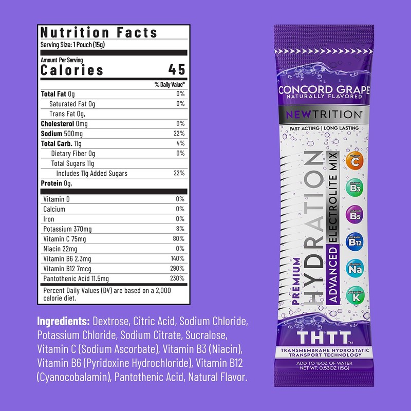 NewTrition Hydration Powder, Electrolyte Powder Packets, Naturally Flavored Hydrating Packets