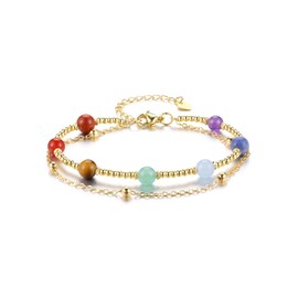 CrystalTears Chakra Crystal Bracelet for Women Gold Healing Crystal Gemstone Beaded Bracelet Double Layered Bracelets Jewellery Gifts for Women Mum Girlfriend Birthday Christmas