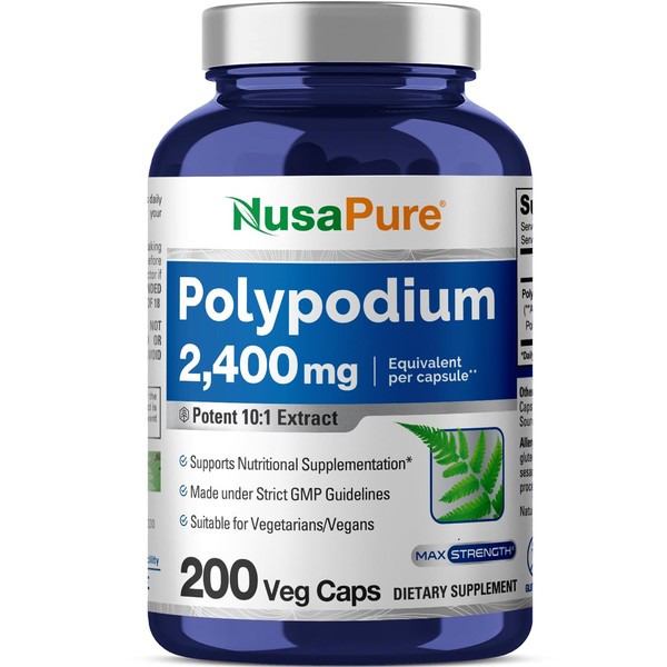 NusaPure Polypodium Leucotomos Extract 2400mg 200 Veggie Capsules (Vegetarian, Non-GMO, Gluten-Free)