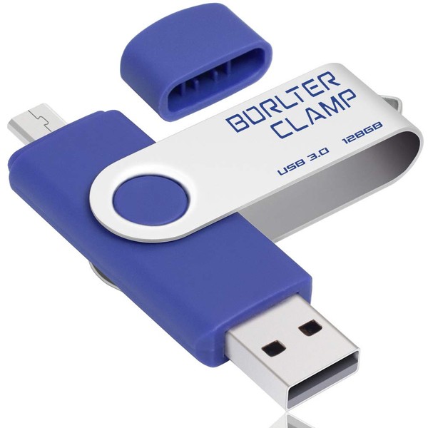BorlterClamp 128GB USB 3.0 Flash Drive Dual Port Memory Stick,