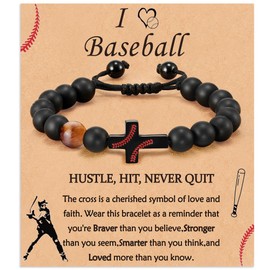 VULETO Baseball Cross Bracelet Gifts for Boys Men, Natural Beaded Bracelet Accessories Stuff Christian Religious Christmas Baptism Jewelry Gifts for Son Grandson Teenage Boys Kids Ages 8-12 6-8 Valentine's Day Easter