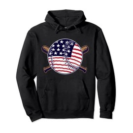 Patriotic American Flag Baseball Softball Graphic Art Design Pullover Hoodie