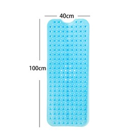 Non Slip Bath Mat PVC Natural Rubber Suction Extra Long Bath Mat Washable Bathroom Antibacterial Mould Resistant Bath Mat 100x40cm Blue Clear
