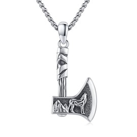 Viking Axe Pendant Necklace Celtic Wolf Sterling Silver Norse Tlisman Viking Jewelry Axe Warrior Hatchet Amult Necklace for Men Women