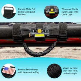 GAIZON 2 Pack Grab Handles Roll Bar Paracord for Jeep Wrangler Accessories Sahara Freedom Rubicon CJ YJ TJ JL JK LJ JLU JKU,Gladiator JT 1955-2023 Interior Accessory,Grip Handle with LED Light(Black)