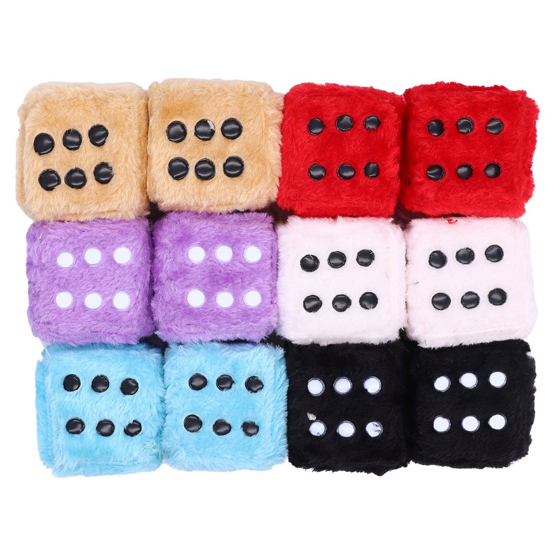 6 Pairs Car Rearview Mirror Hanging Plush Dice with Dots