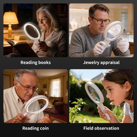 JARLINK Magnifying Glass with Light and Stand, 5.5-Inch Large Magnifier