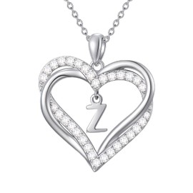 TOUPOP Initial Necklace for Women Double Heart Letter Necklace Sterling Silver Alphabet Z Initial Letter pendant Name Jewelry Gifts for Women Mom Girlfriend Daughter Birthday Gift Mother’s Day Gift