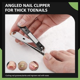 Slanted Curved Blade Ingrown Toenail Clippers for Thick Toenails, Angled Toe Nail Fingernail Cutter Trimmer for Seniors and Men - Black